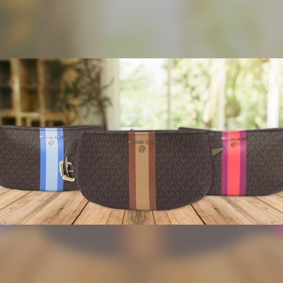 NWT Michael Kors Signature MK Logo Stripe Belt Bag L/XL - Picture 1 of 6